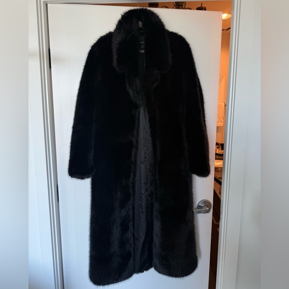 Black Faux Fur Coat Full Length Mob Wife Teddy Jacket Baddie Old Money Luxury - Picture 5 of 5